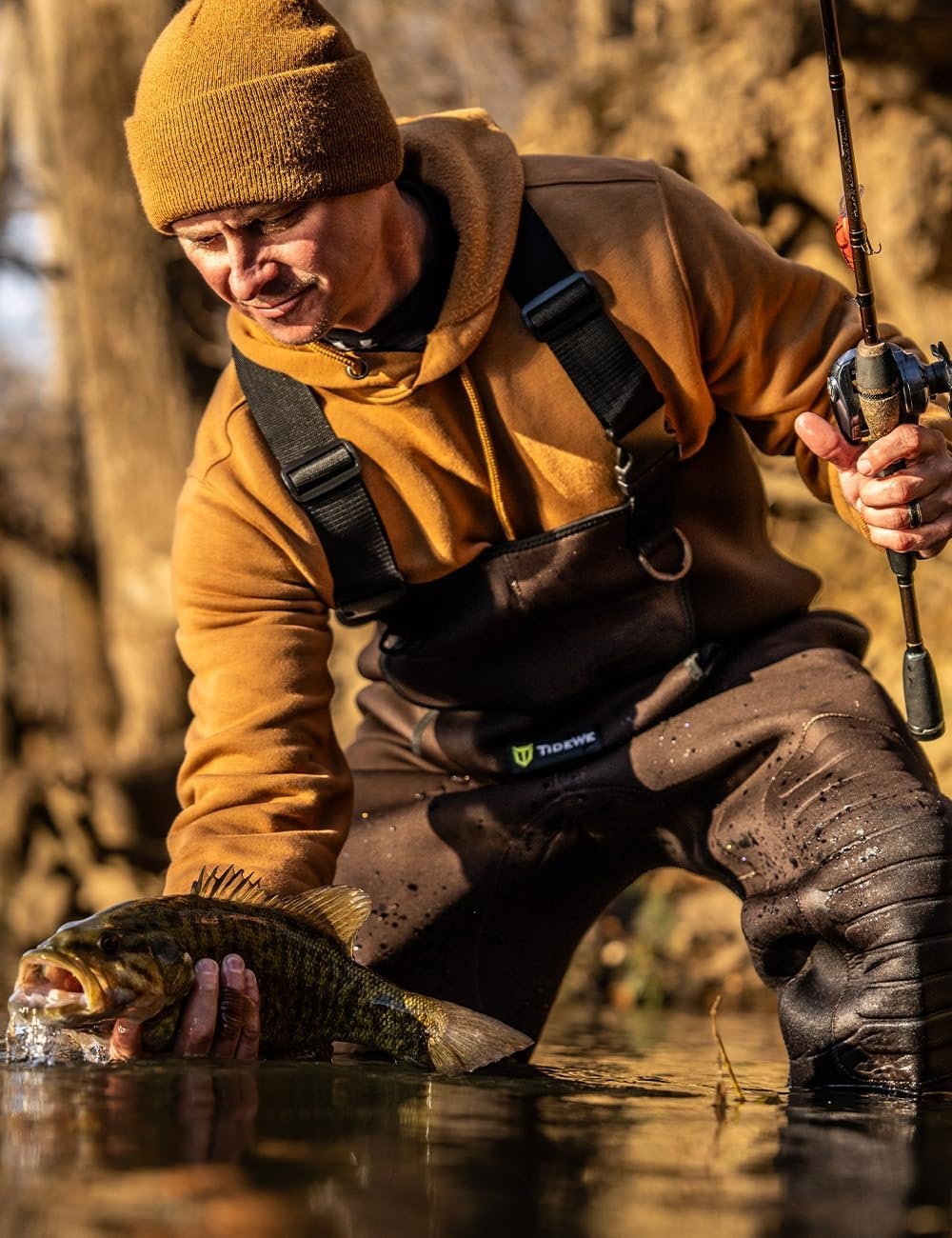 image:imageTIDEWE Neoprene Chest Waders for Men Waterproof Bootfoot for HuntingBrown