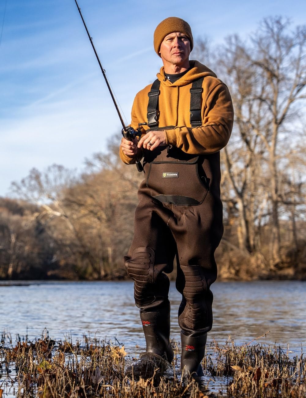 image:imageTIDEWE Neoprene Chest Waders for Men Waterproof Bootfoot for HuntingBrown